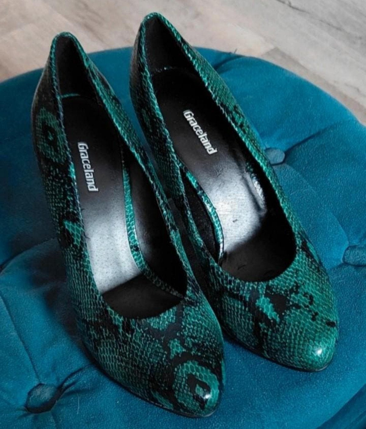 Nieuwe Graceland zwart met groen slangenprint pumps maat 38, Ophalen of Verzenden, Zo goed als nieuw, Groen