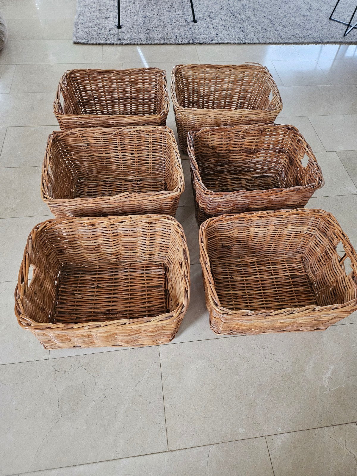 Rotan manden - Set van 6 stuks h=38 cm, l=50 cm  b=38 cm, Ophalen, Gebruikt, Gevlochten, Mand