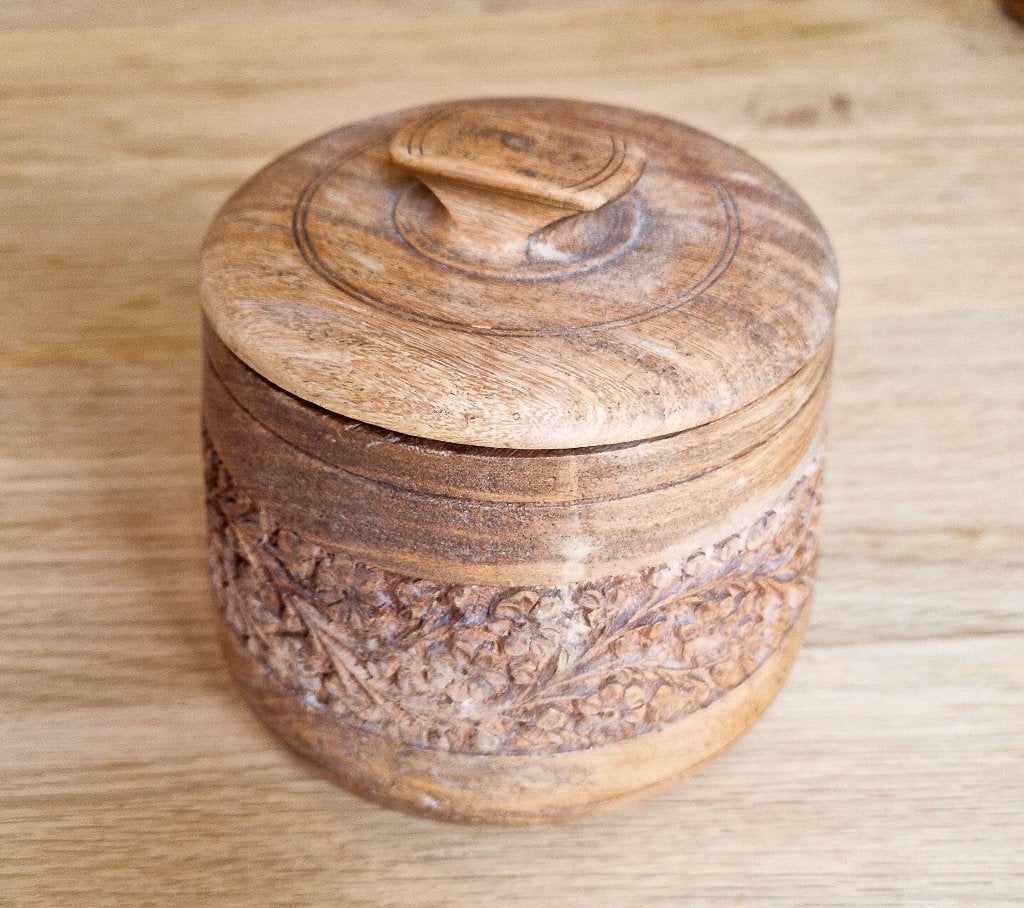 Antieke handgesneden houten (tabaks)pot uit India, Antiek en Kunst, Ophalen of Verzenden