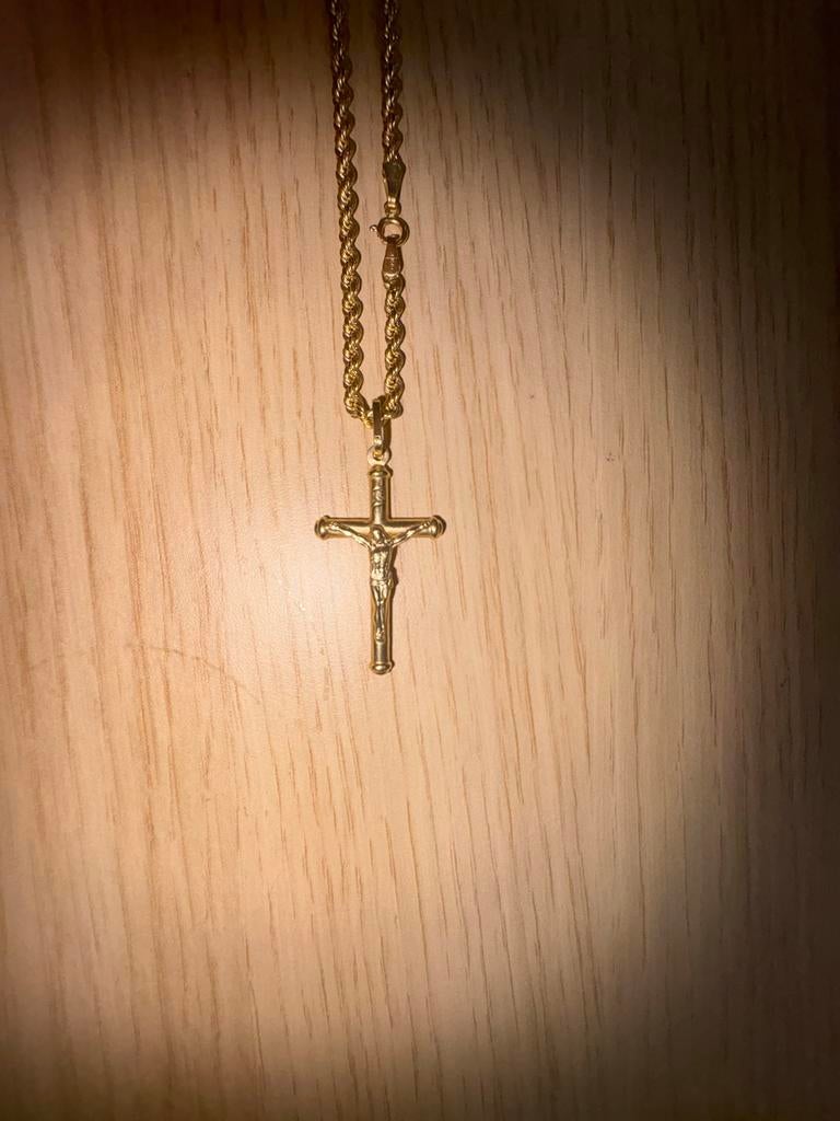 Gouden ketting met kruisje, Gebruikt, Ophalen of Verzenden, Goud, Overige materialen
