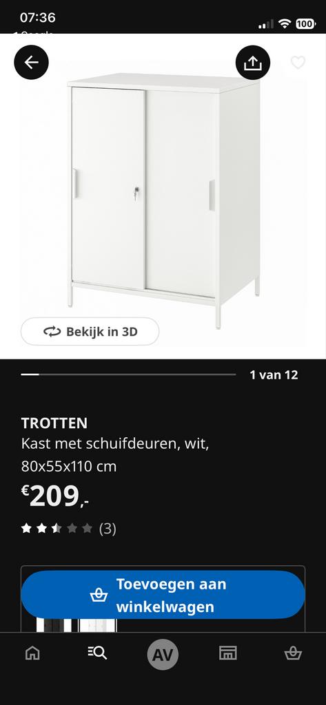 IKEA TROTTEN Kast met schuifdeuren, wit, Huis en Inrichting, Kasten | Kledingkasten, Gebruikt, 100 tot 150 cm, 50 tot 100 cm, 50 tot 75 cm