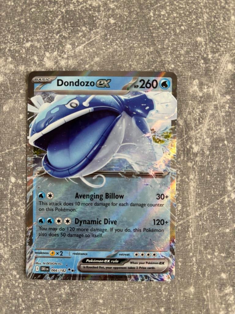 Pokémon kaart Dondozo ex 066/182, Ophalen of Verzenden, Gebruikt, Losse kaart, Foil