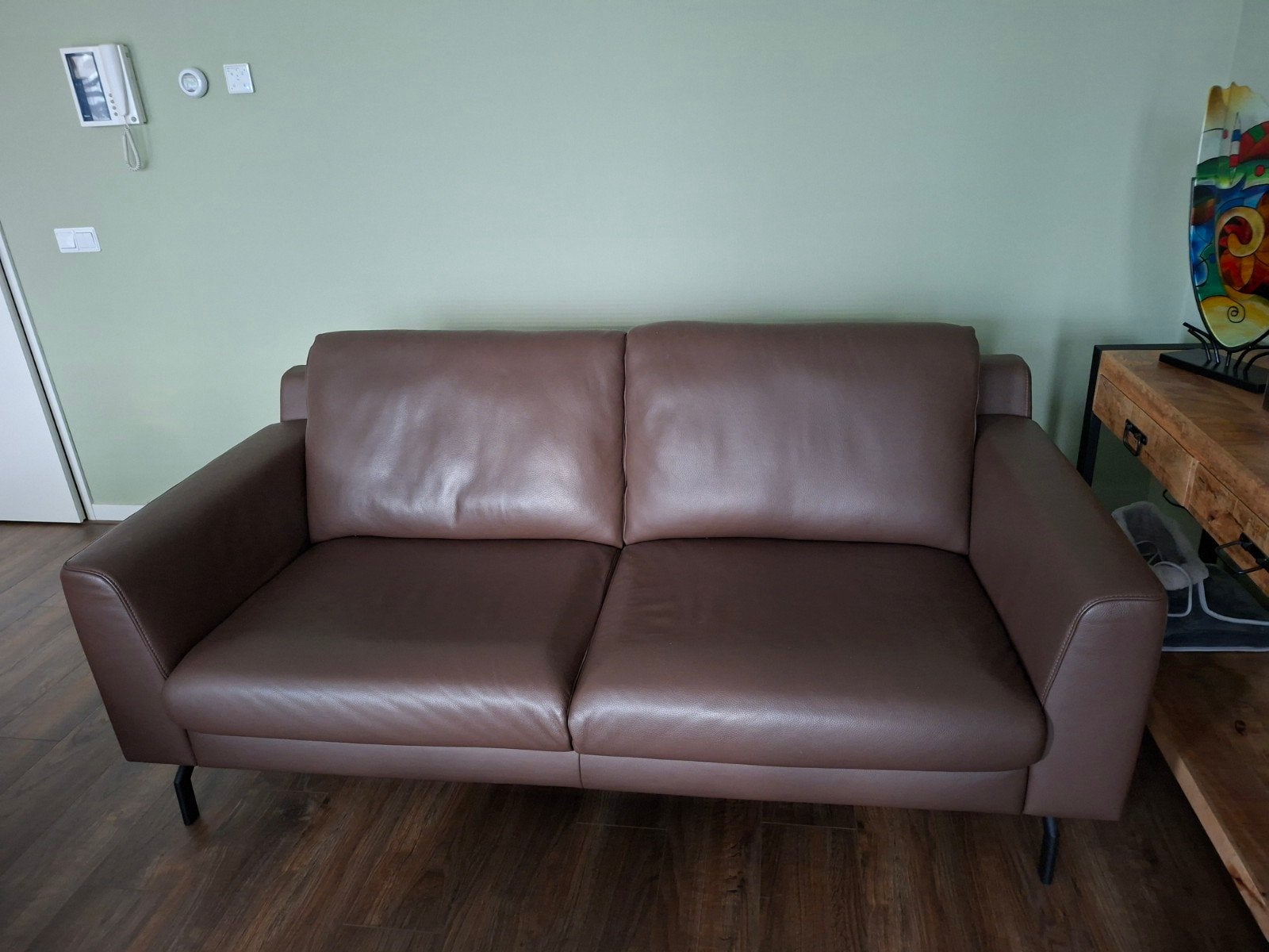 Mooi 2 1/2 zits cappuccino bruine leren bank zeer mooi, Ophalen, Minder dan 75 cm, 150 tot 200 cm, Driepersoons
