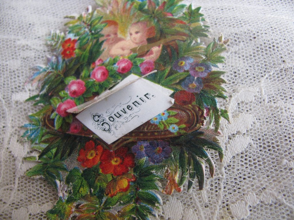 Antiek Poesieplaatje - Kinderen Bloemen Envelop 8 x 5.5 cm, Verzenden