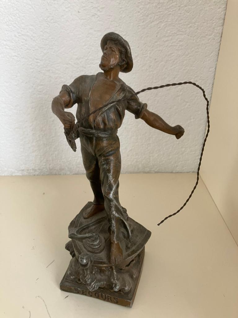 Bronzen beeldje visser, Ophalen of Verzenden, Brons, 20 - 50 cm, Beeld