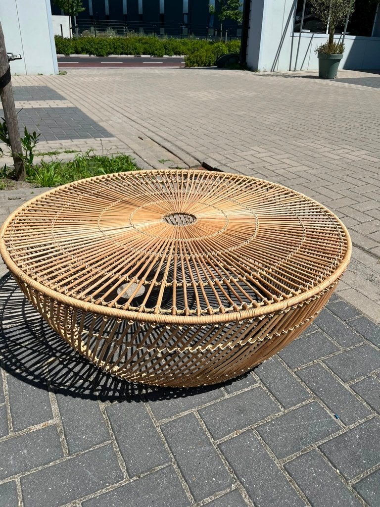 Rieten Koffietafel - Rond - Inclusief Zwarte Dienblad, Minder dan 55 cm, Rond, Zo goed als nieuw, Modern
