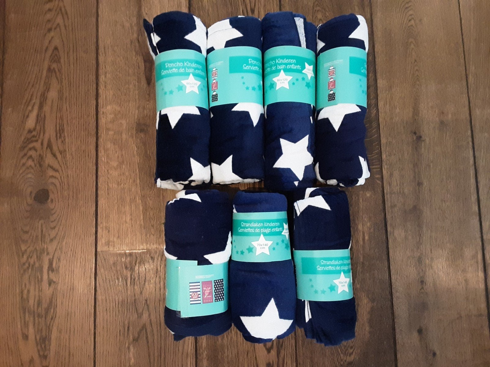 Strandlaken 3x en poncho 4x blauw met sterren, Ophalen of Verzenden, Jongen of Meisje, Zwem-accessoire