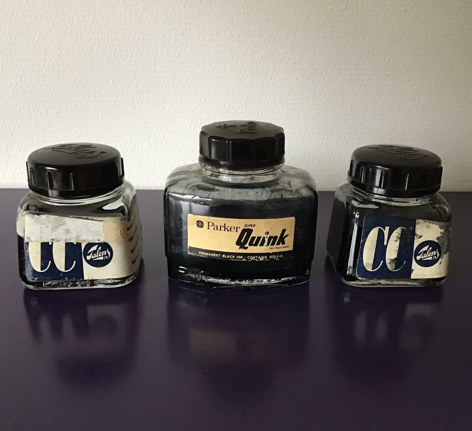 Oude Vintage glazen inktpotten 2xTalens en 1xParker, Antiek en Kunst, Ophalen of Verzenden