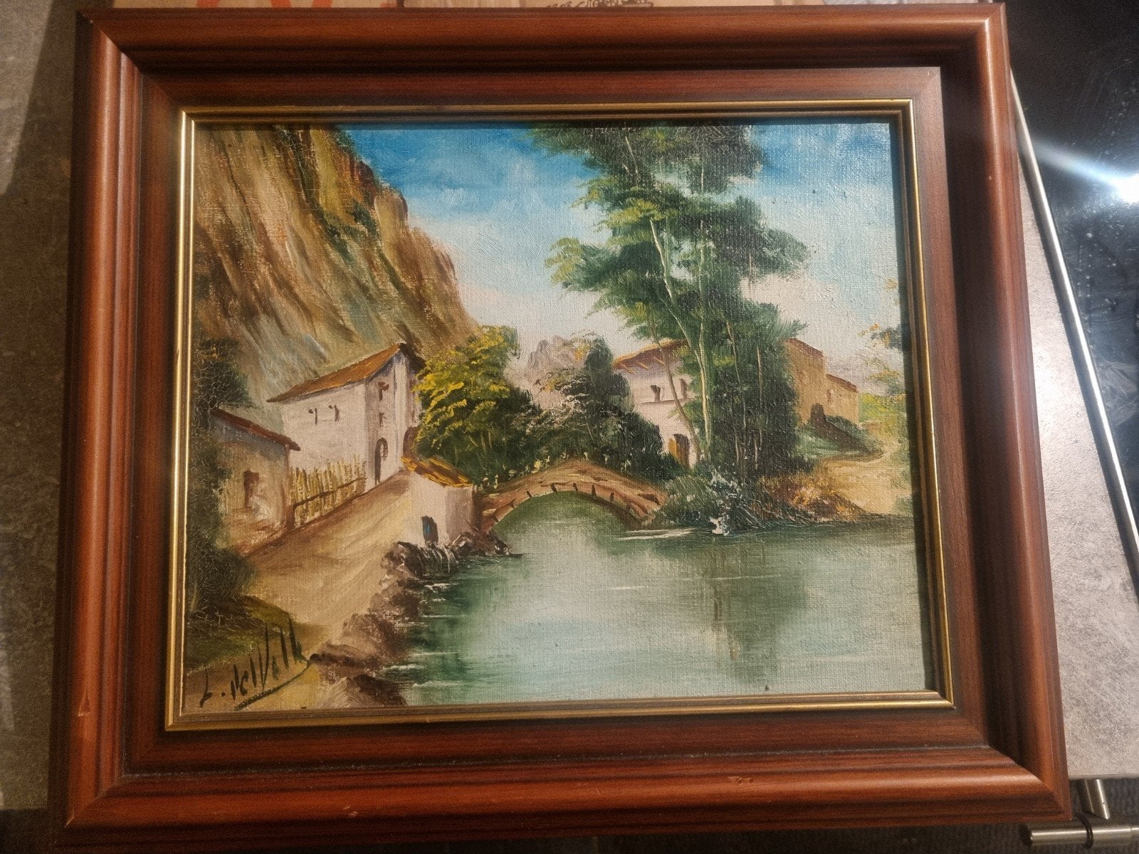 Gesigneerd Olieverfschilderij: Idyllisch Landschap, Ophalen of Verzenden, Landschap, Olieverf, Klassiek