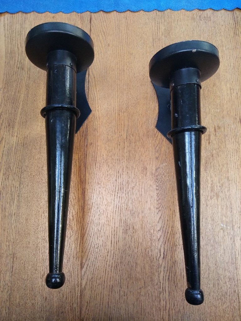 paar WAND-KANDELAARS 50 cm, metaal en hout, Zwart, 50 cm, Ophalen of Verzenden, Zo goed als nieuw