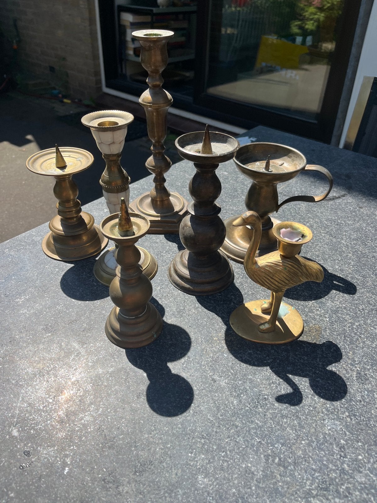 7 Antieke Koperen Kandelaars, Ophalen of Verzenden, Koper of Brons