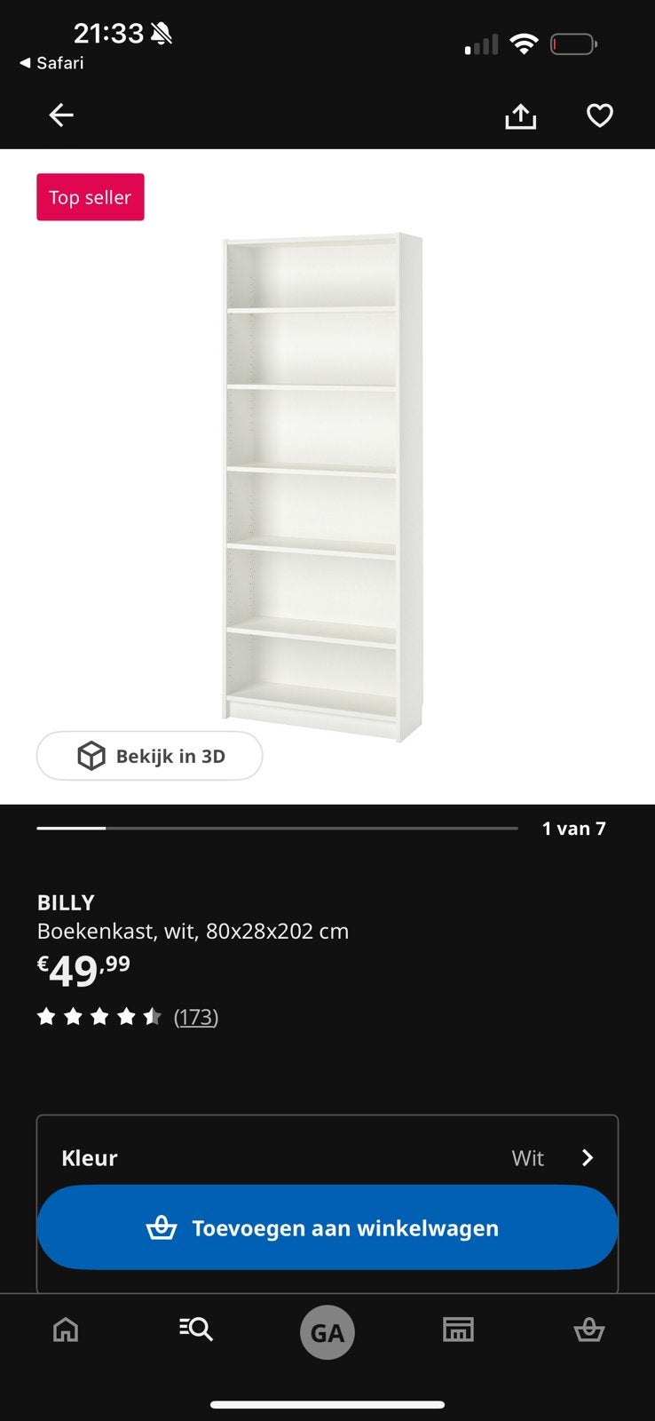 Boekenkast Billy - nog geen jaar oud!, Huis en Inrichting, Kasten | Kledingkasten, Ophalen, 200 cm of meer, Nieuw, 50 tot 100 cm