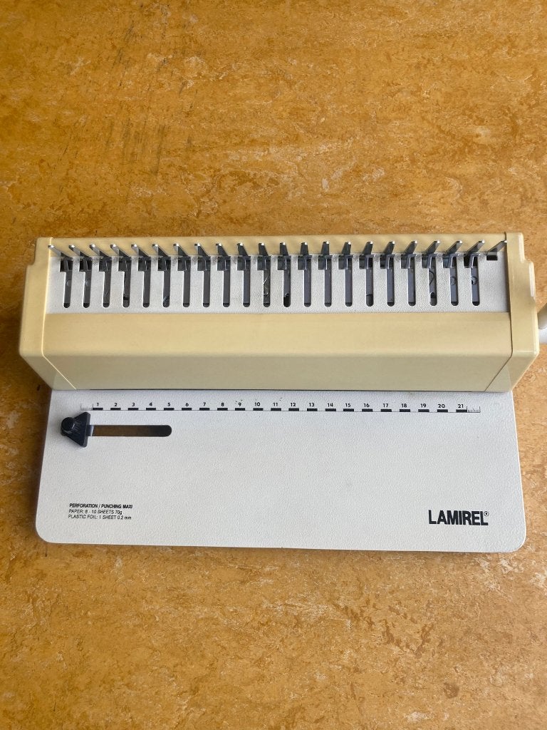 Lamirel inbindmachine met bindruggen, Ophalen, Gebruikt