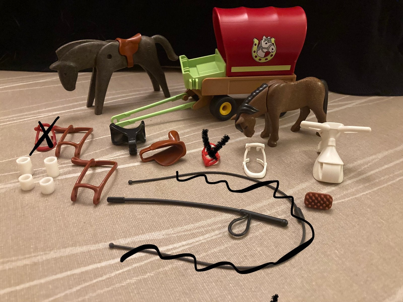 Playmobil paard , paardenkar ed…, Ophalen of Verzenden, Zo goed als nieuw