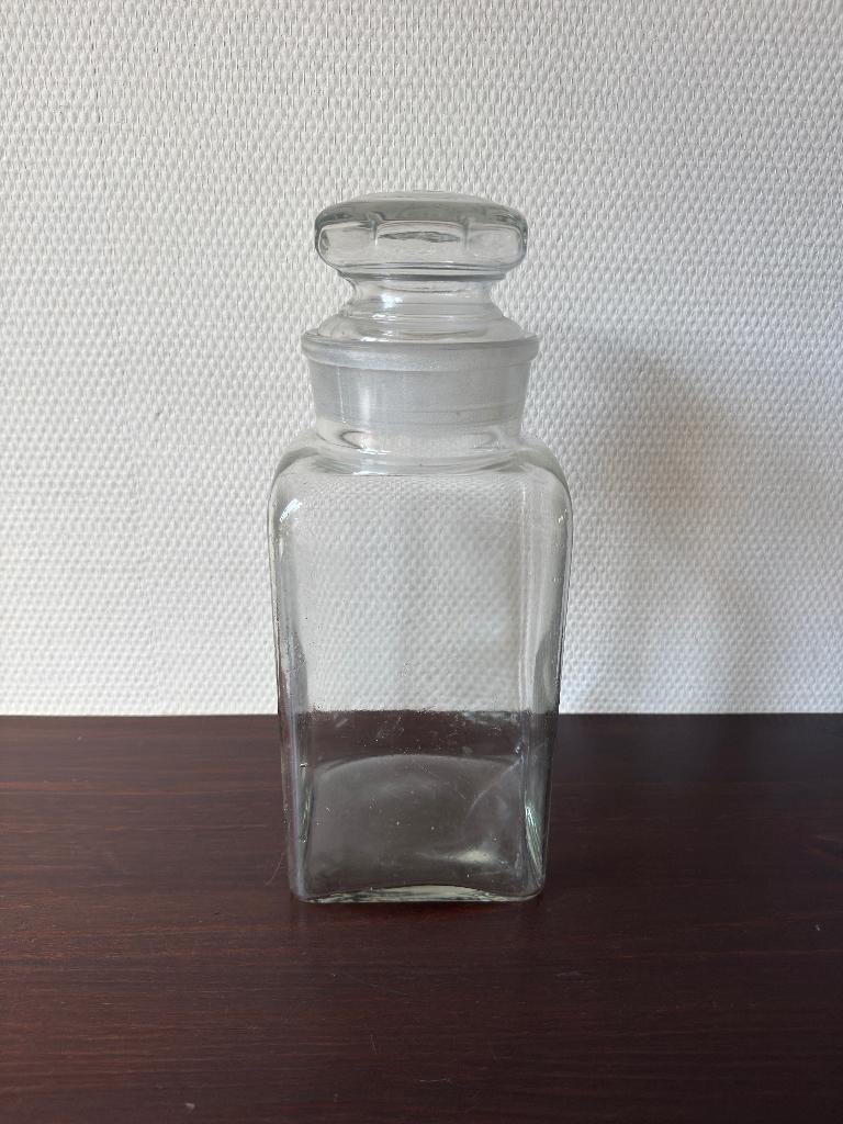 Antieke Brocante Glazen Snoeppot, Voorraadpot met Deksel, Ophalen of Verzenden