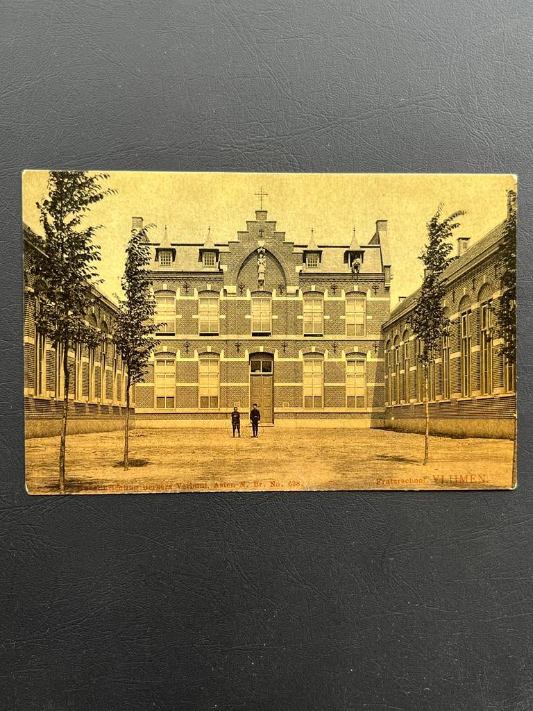 Vlijmen tukpkaart Berkers Verbunt - Fraterschool Vlijmen, Ophalen of Verzenden, Voor 1920, Gelopen, Noord-Brabant