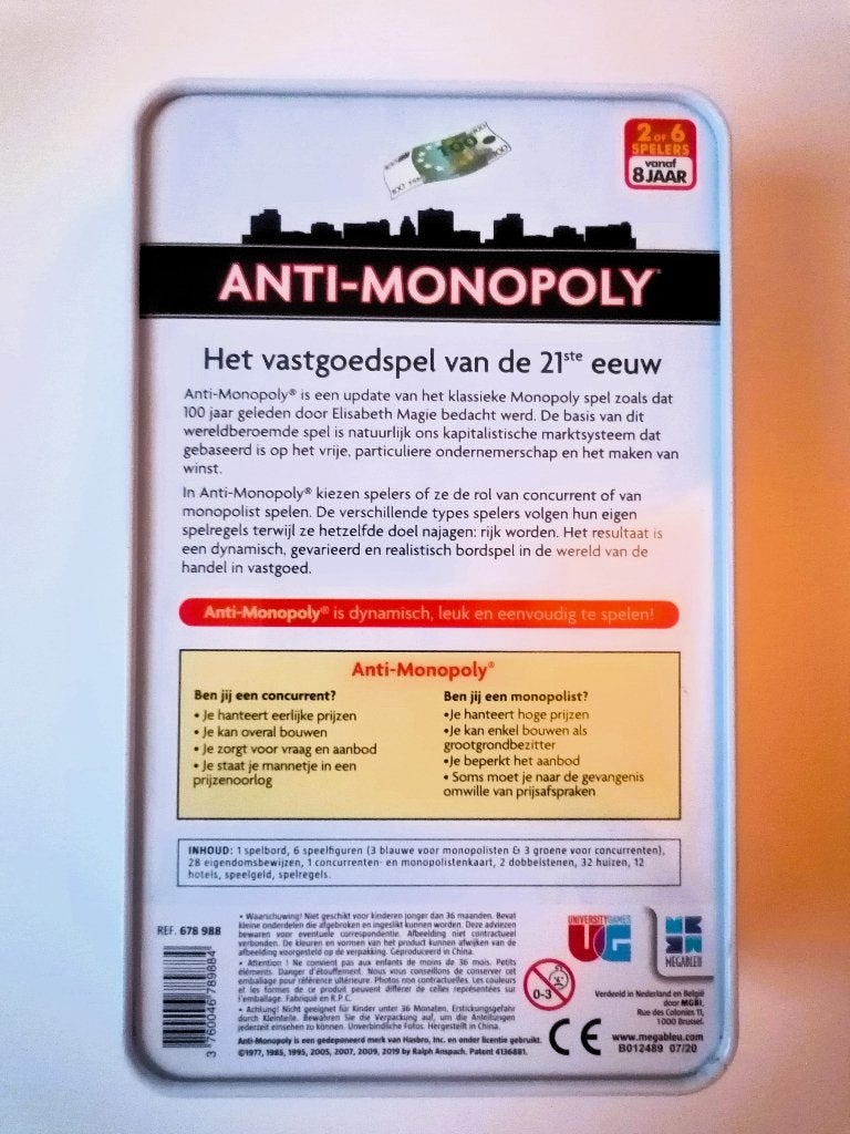 Anti-Monopoly Reisversie in Blik (Megableu), Hobby en Vrije tijd, Gezelschapsspellen | Bordspellen, Gebruikt, Megableu, Ophalen of Verzenden