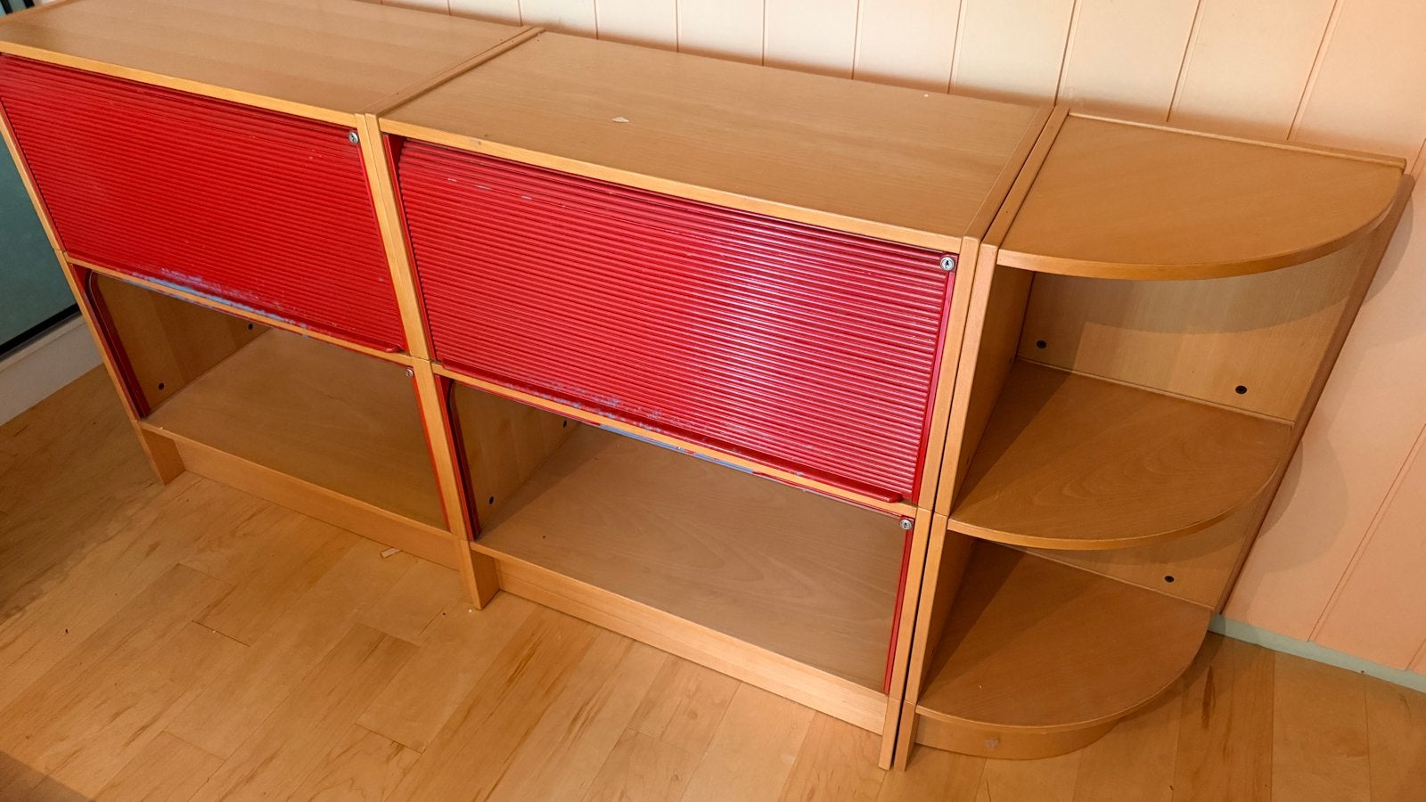 Houten kasten met roldeur en hoekelement, Ophalen, Gebruikt, Met klep(pen), 50 tot 100 cm