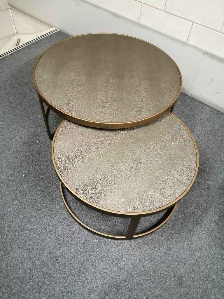 Richmond Interiors Salontafel Bloomville Shagreen Leder, Huis en Inrichting, Ophalen, Richmond Interiors, Glas, Rond
