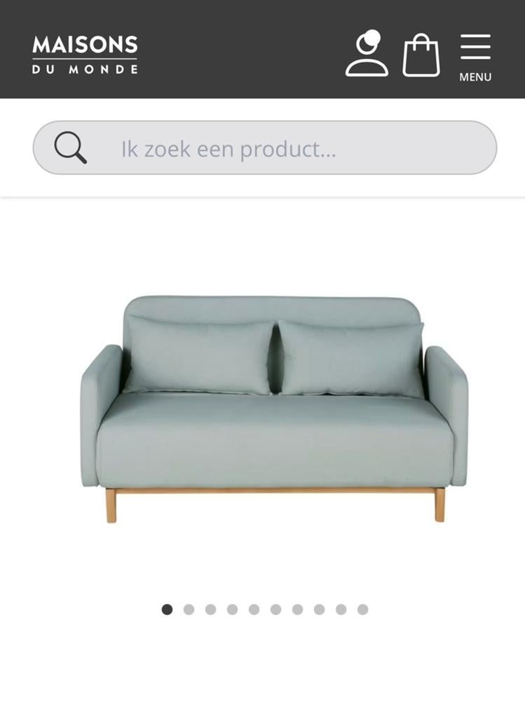 Maison du Monde Nia Slaapbank - Zeegroen, Ophalen, Tweepersoons, Zo goed als nieuw, Overige maten