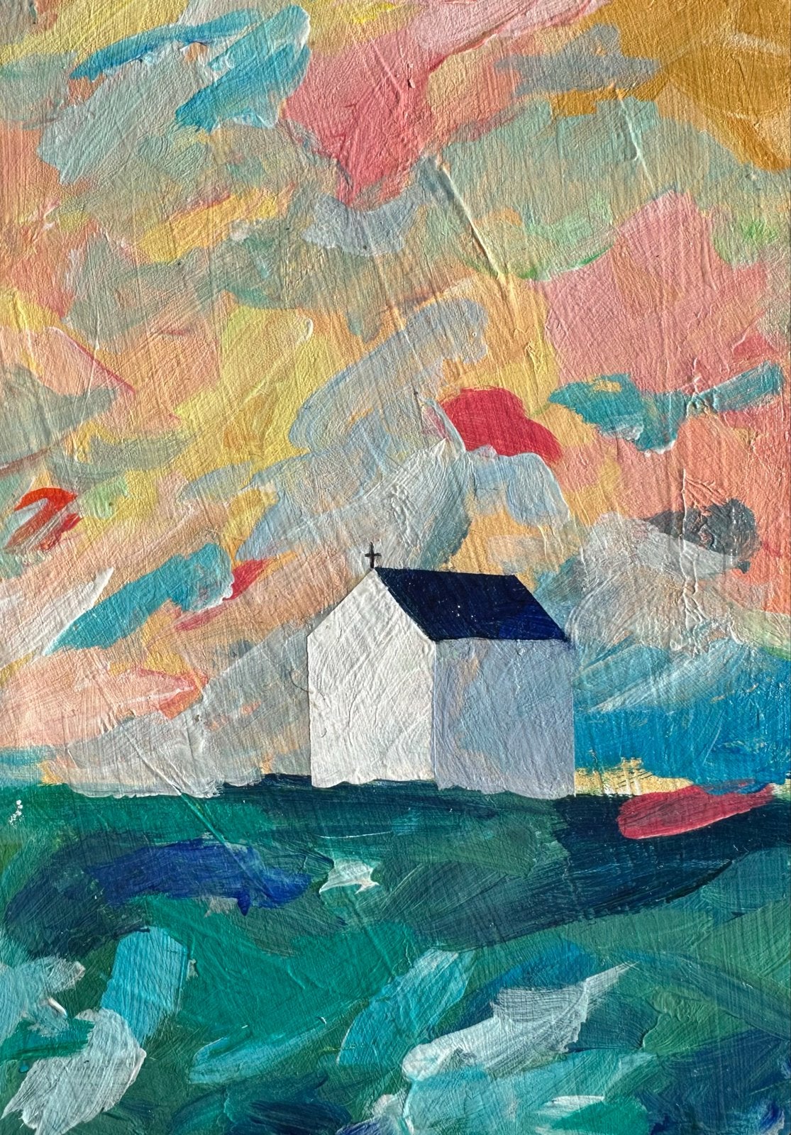 A4 Kunstprint Kerkje - Hoge Kwaliteit Papier, Antiek en Kunst, Ophalen of Verzenden
