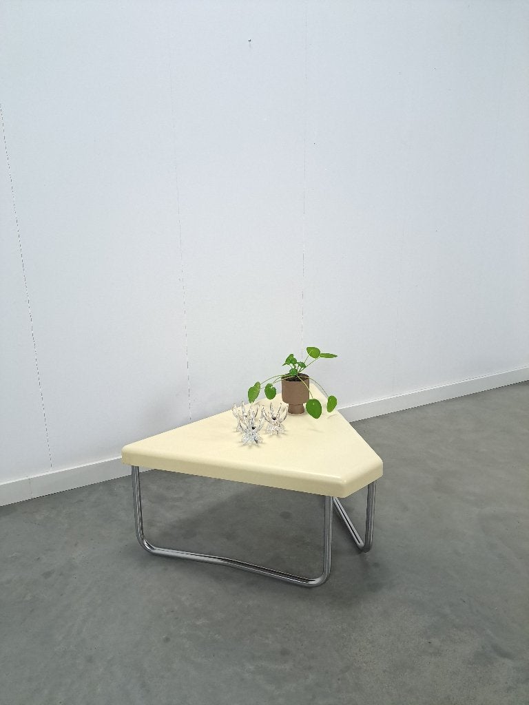 Space age driehoek kunststof tafel met chromen poten, 50 tot 100 cm, Space age, vintage, Overige vormen, 5 – 50