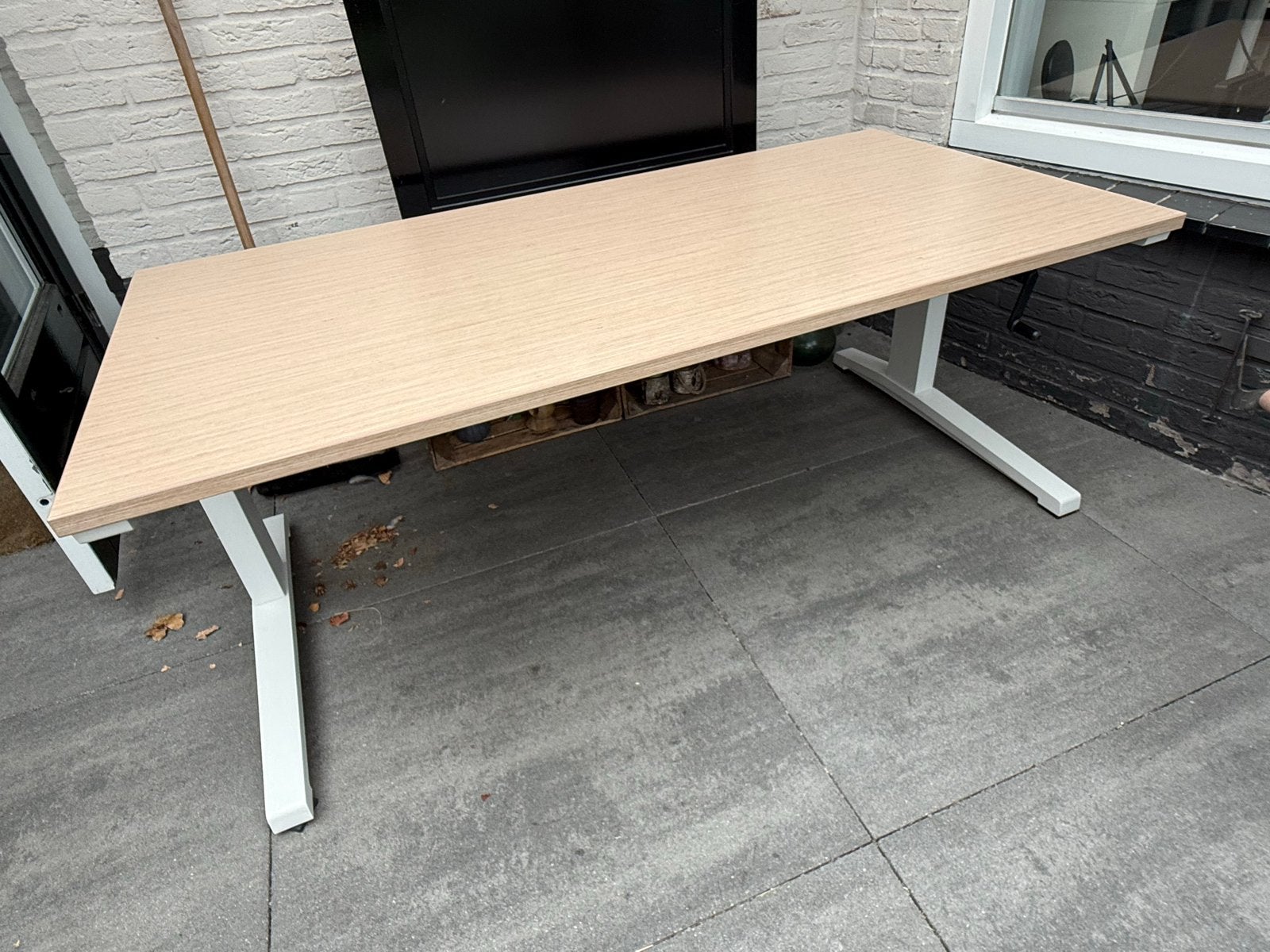 Modern bureau 80x160 cm - Licht hout met wit onderstel, Ophalen, Gebruikt, Hout, In hoogte verstelbaar