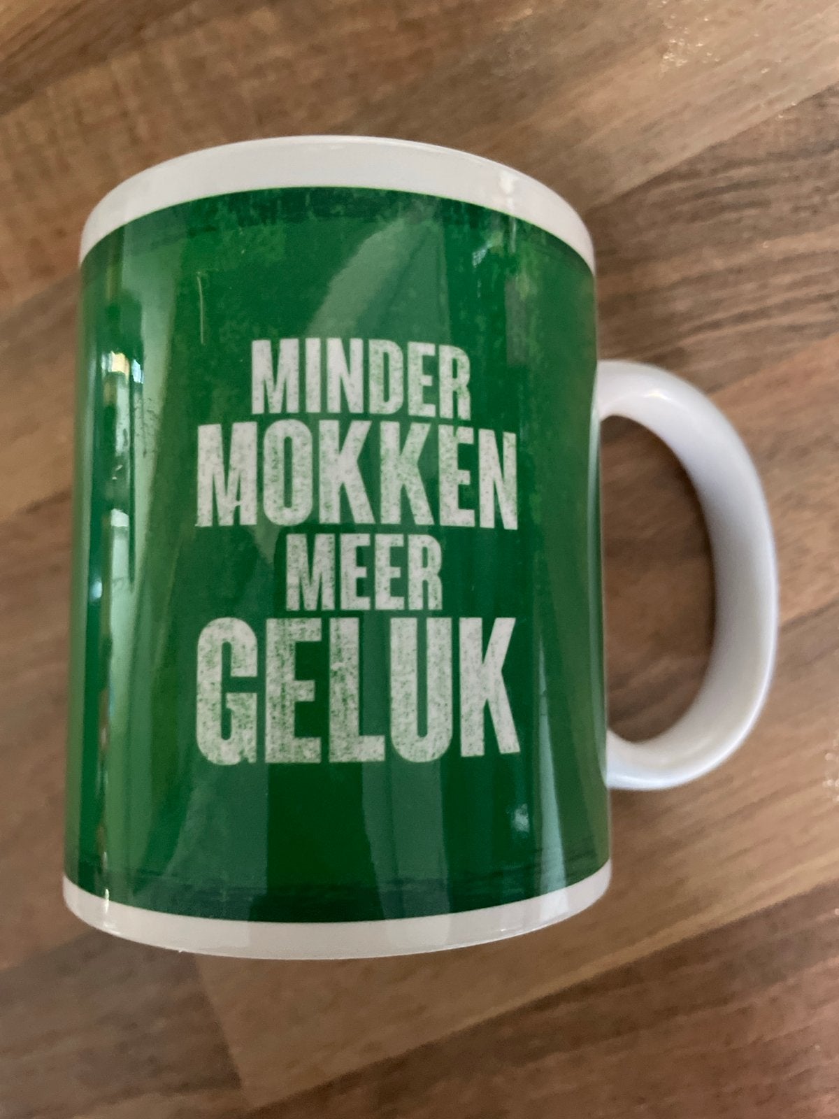 Mok 'Minder Mokken Meer Geluk' Guido Weijers, Huis en Inrichting, Ophalen of Verzenden, Gebruikt