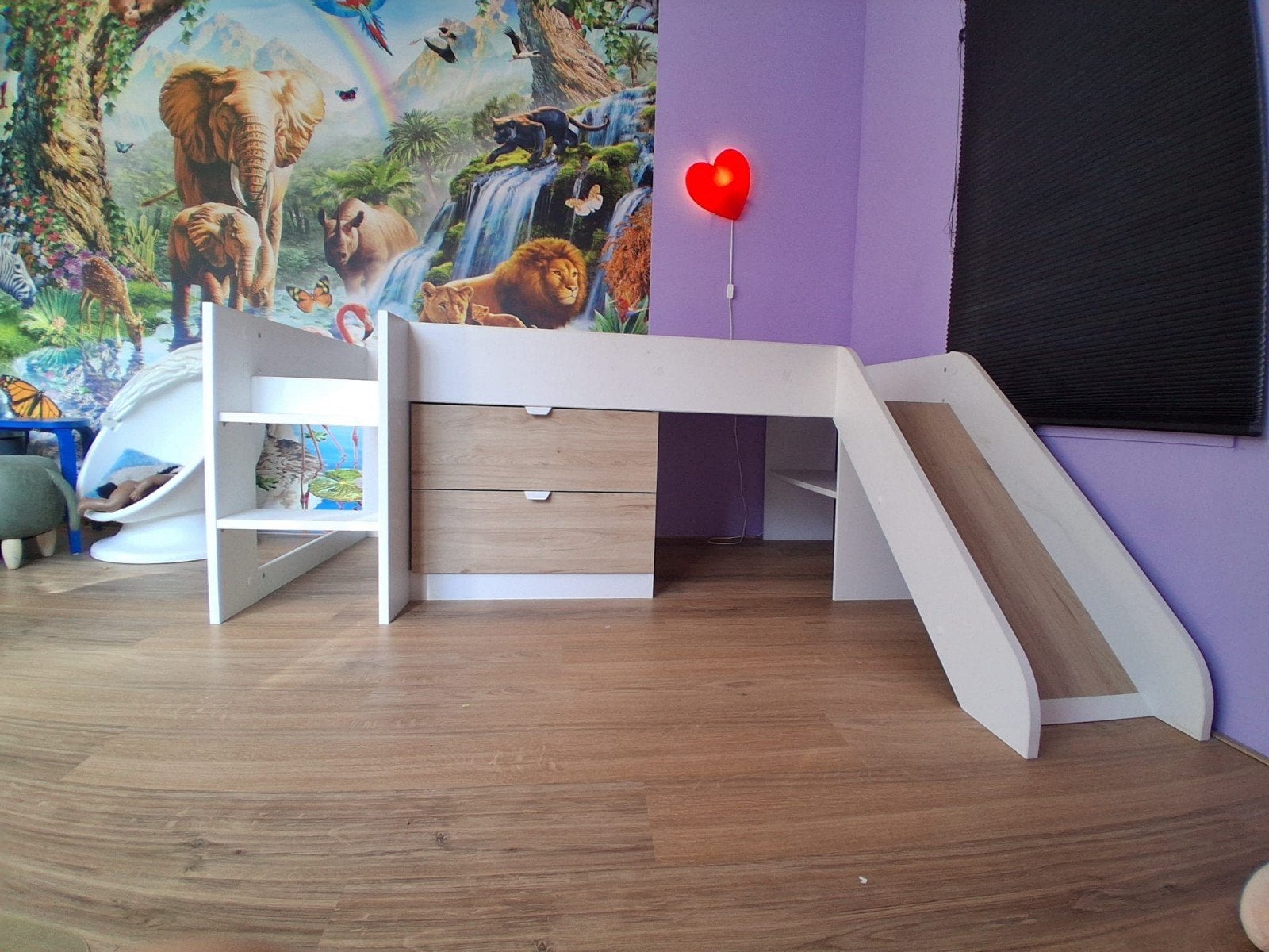 Hoogslaper met glijbaan en lades, 90x200 cm, Kinderen en Baby's, Ophalen, 85 tot 100 cm, Gebruikt, Hoogslaper of Stapelbed