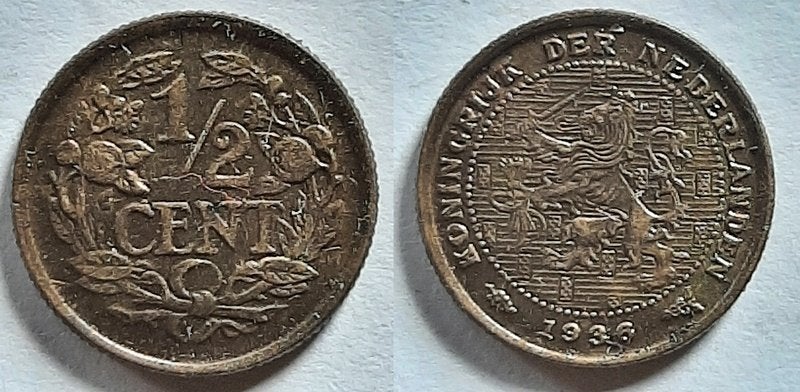 Halve cent 1936 Pr, Postzegels en Munten, Munten | Nederland, Verzenden, Koningin Wilhelmina, Overige waardes