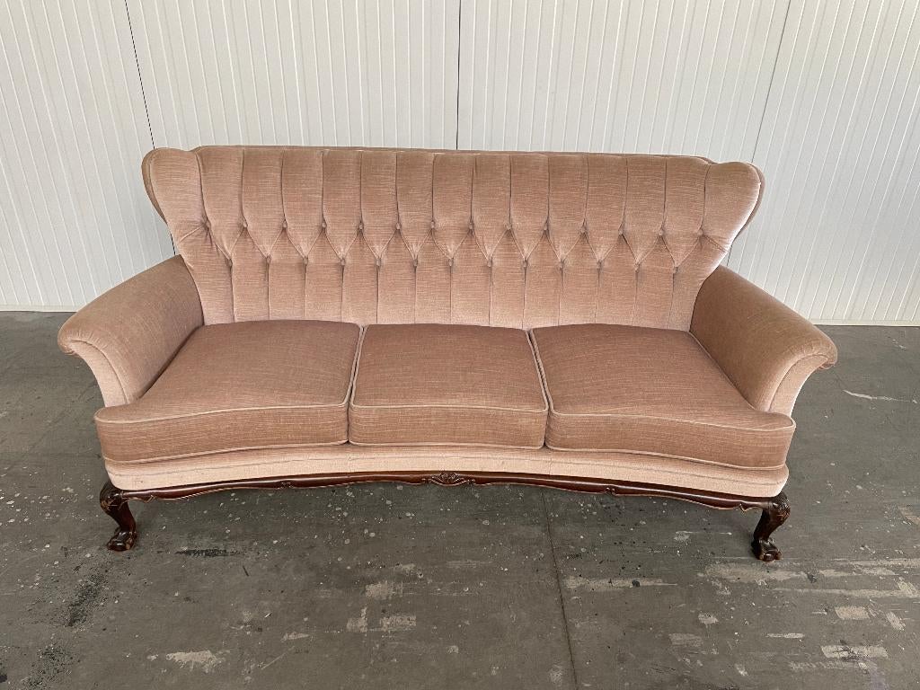 Antieke bank 3 zits Vintage Retro 100% mohair Gecapitonneerd, Ophalen, Gebruikt, Barok Queen Ann Vintage Boudoir Franjes Velvet Retro
