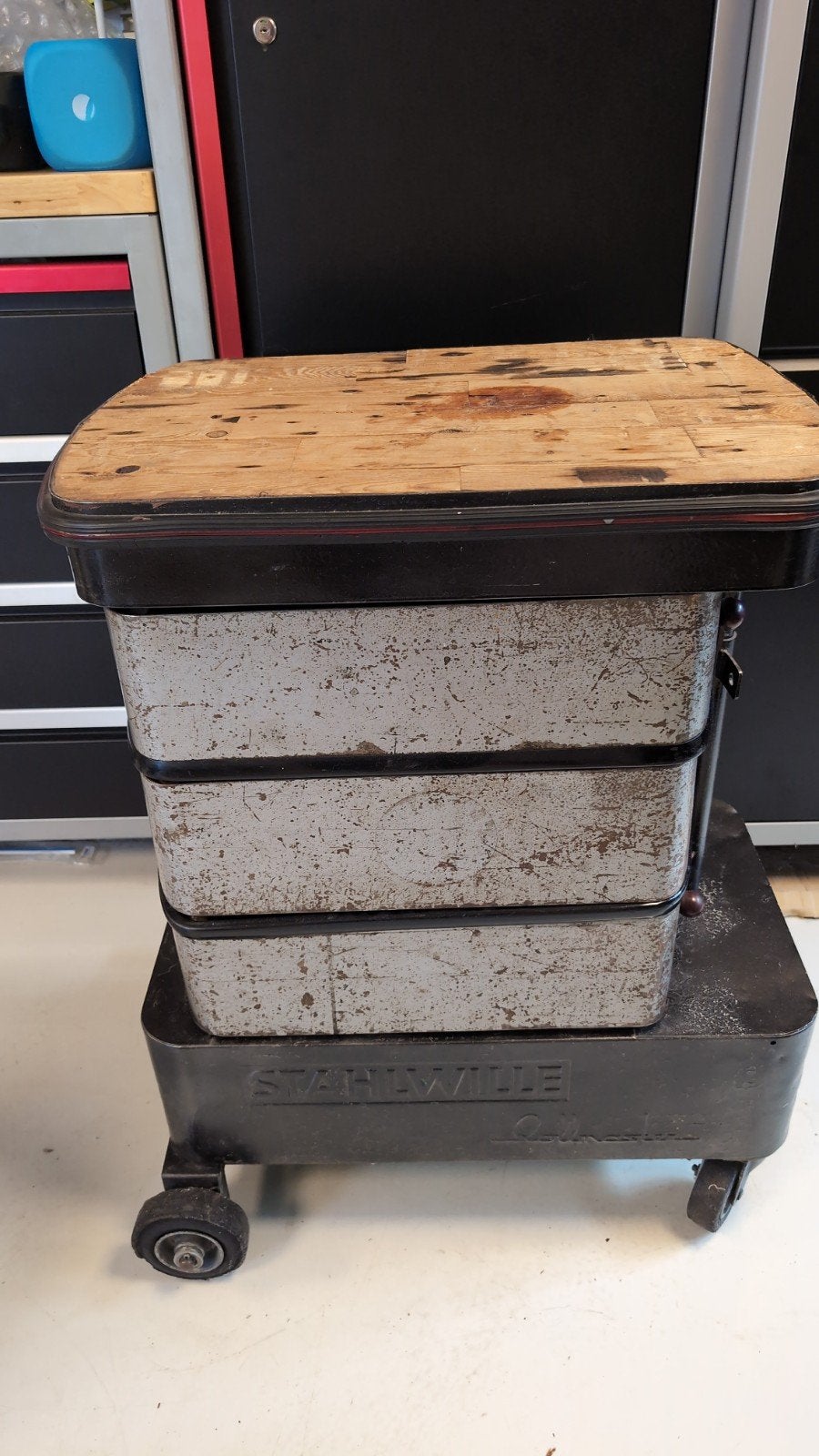 Vintage Stahlwille Gereedschapswagen met Houten Blad, Ophalen of Verzenden