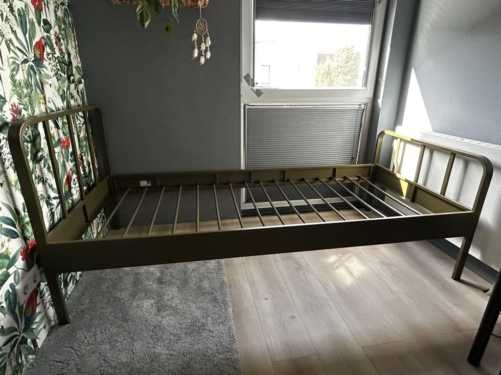 WOOOD - Army-groen metalen eenpersoonsbed Mees, Ophalen, Gebruikt, 90 cm, Eenpersoons