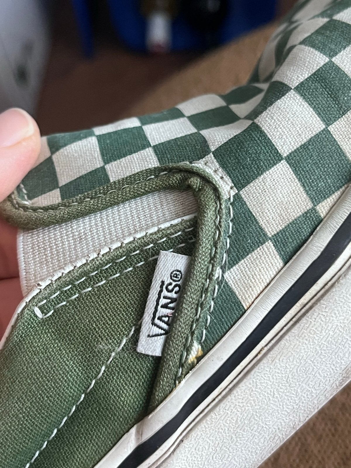 Vans Slip-On Checkerboard Groen/Wit Maat39/40, Ophalen of Verzenden, Gedragen, Groen, Instappers