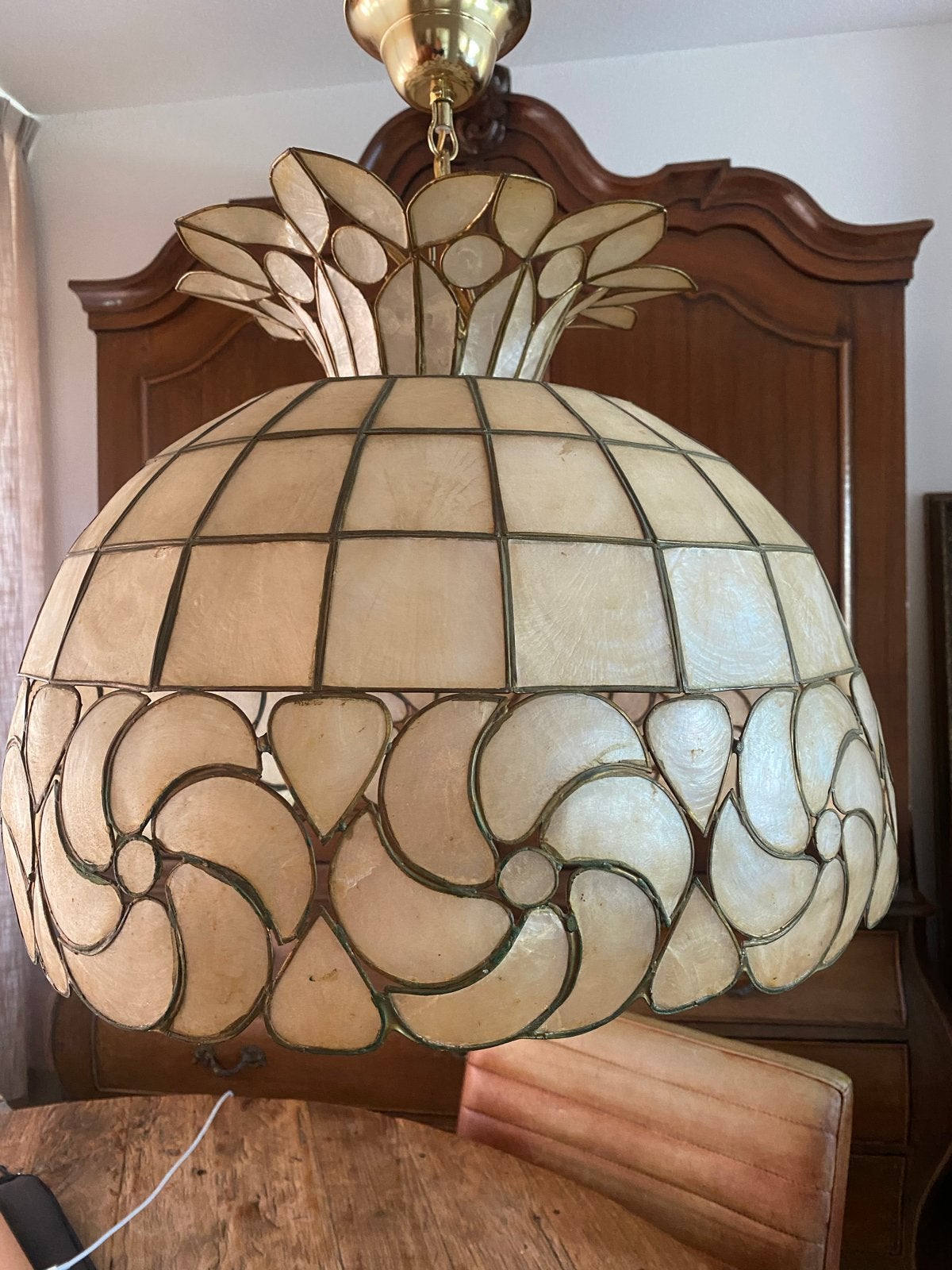 Vintage Capiz Hanglamp Jaren 60/70, Ophalen, Gebruikt