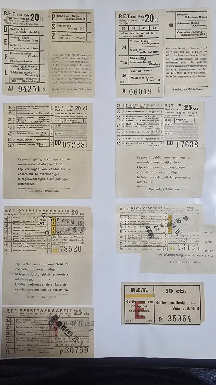 14 oude RET kaartjes, Verzamelen, Ophalen of Verzenden, Gebruikt