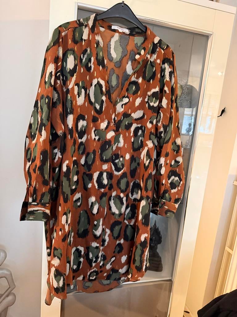 Paprika jurk met dierenprint - Maat 48, Kleding | Dames, Grote Maten, Zo goed als nieuw, Jurk, Bruin, Ophalen of Verzenden