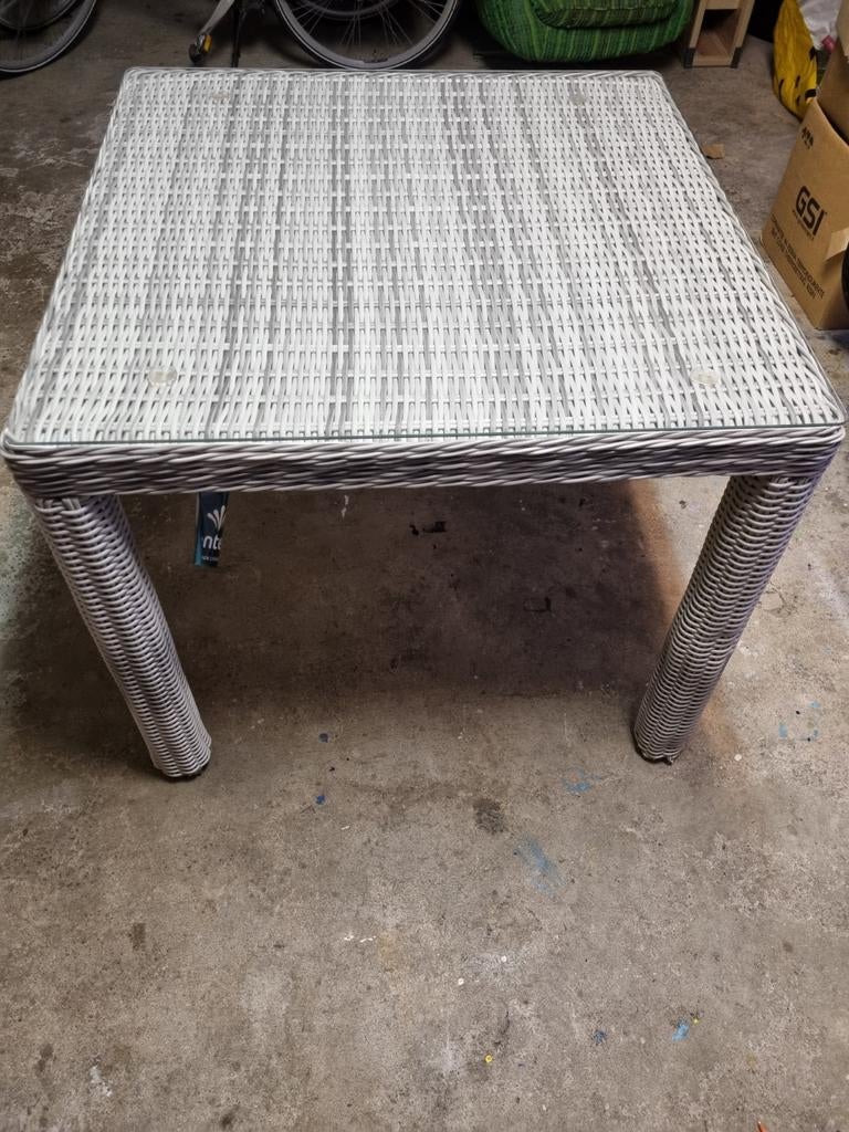 Tuintafel wicker 90x90x80cm met glasplaat Nieuw!, Ophalen, Nieuw, Rechthoekig, Wicker