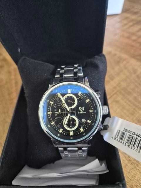 Stijlvol Pierrini heren polshorloge met stalen band 44mm., Overige merken, Staal, Staal, Polshorloge