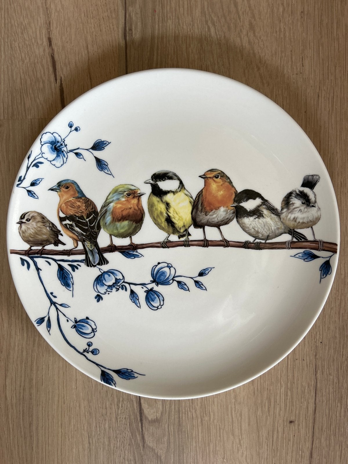 Heinen Delfts Blauw wandbord met vogels, Ophalen of Verzenden