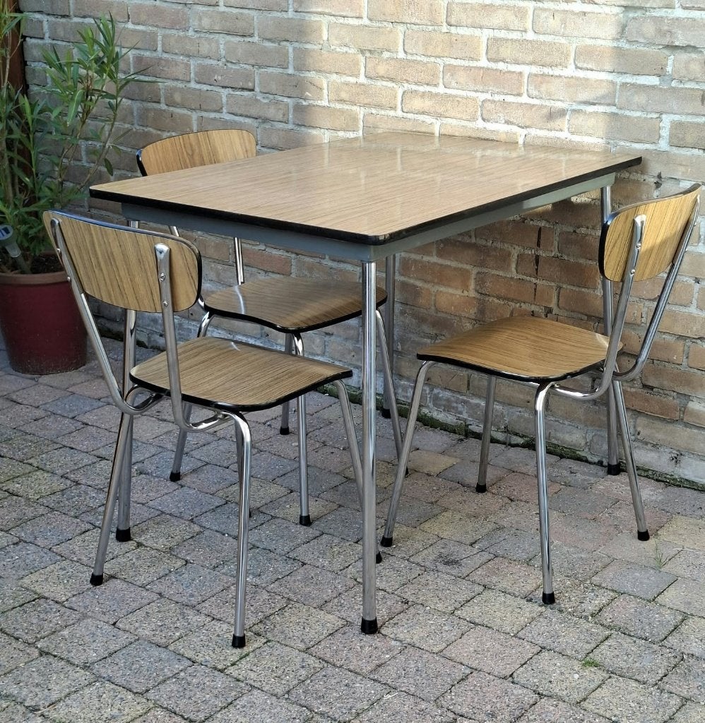 Prachtige Vintage Formica Eethoek ‘Kok Vaalbeek’ Jaren 50/60, Ophalen, Mid-Centuru Design, Vintage, Minder dan 4 stoelen