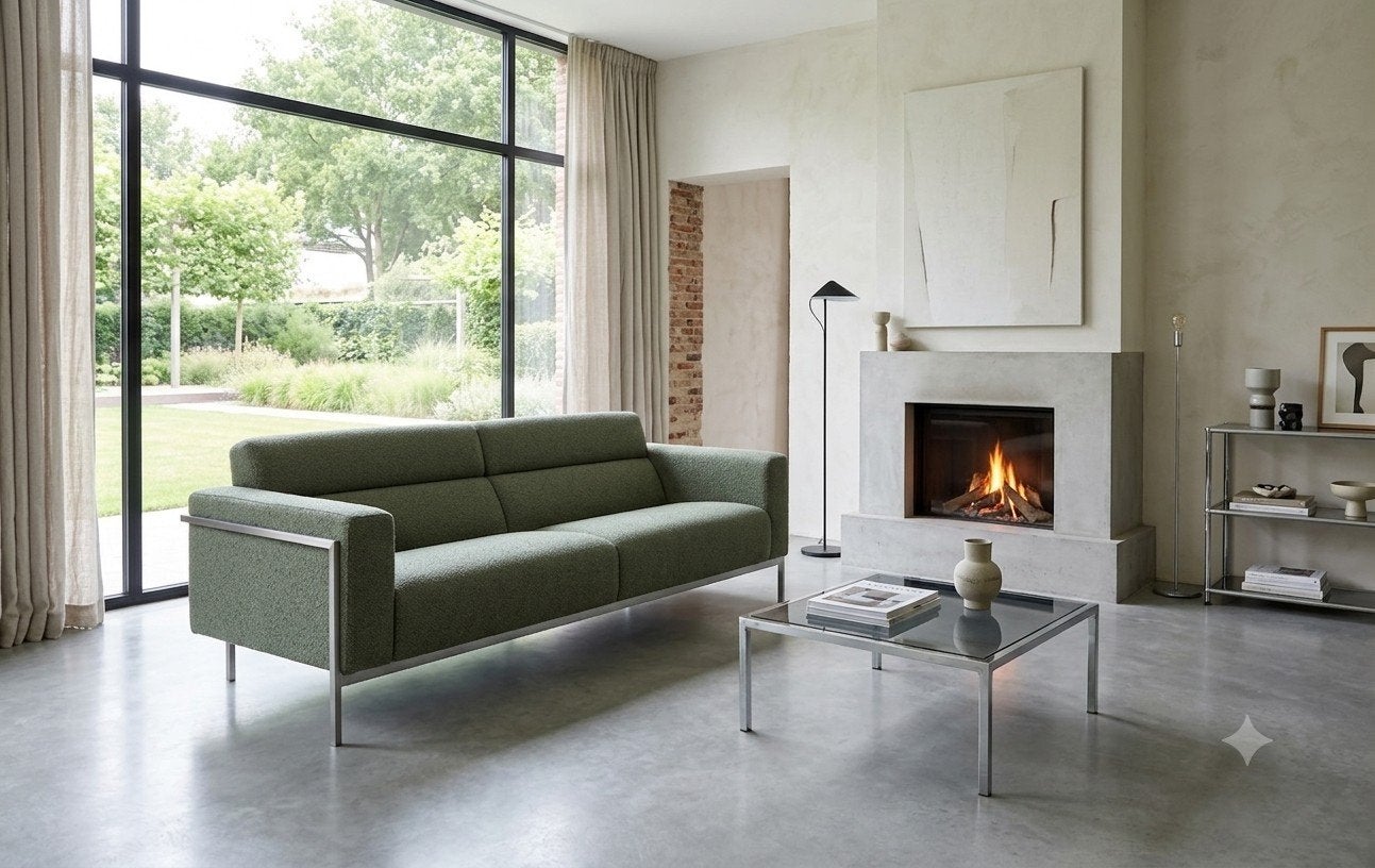 Harvink Kadanz Forum | 3 zitsbank | Groen bouclé, Info@andriesign.nl, Driepersoons, 75 tot 100 cm, Ophalen of Verzenden