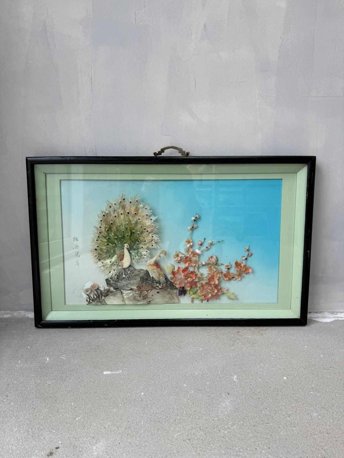 Vintage Chinese 3D shadowbox wall art piece Peacocks, Ophalen, Gebruikt, Schilderij, 5 – 50