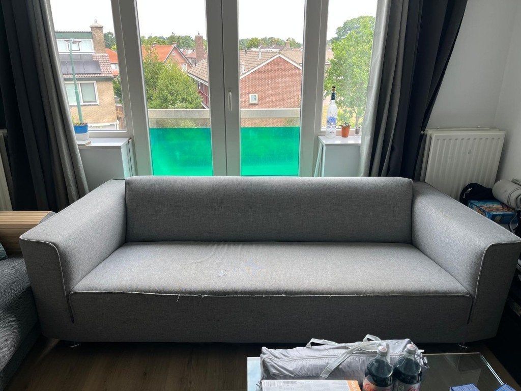 Grijze driezitsbank met hoes - Ideaal voor starter, Ophalen, Gebruikt, Driepersoons, 75 tot 100 cm