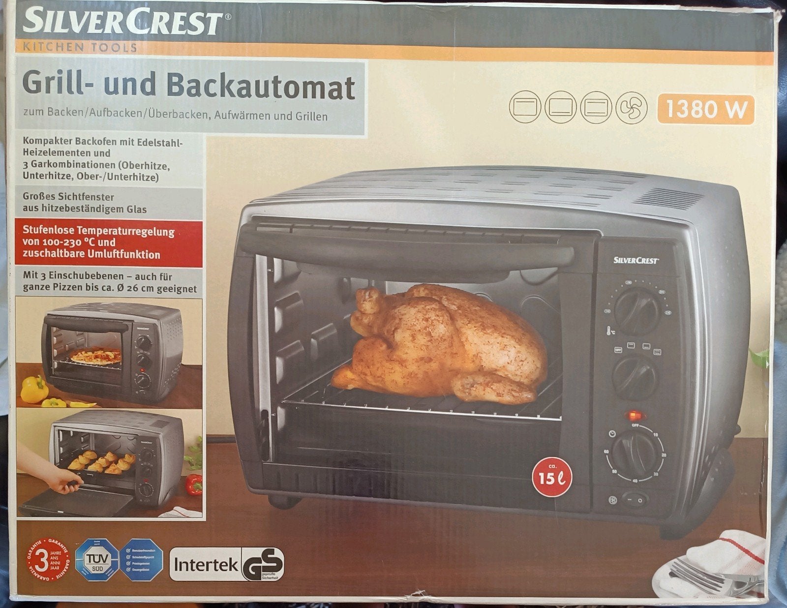 Silvercrest Grill- en Bakautomaat SGB 1380 A1 15L, Ophalen, Minder dan 45 cm, Minder dan 45 cm, Hete lucht