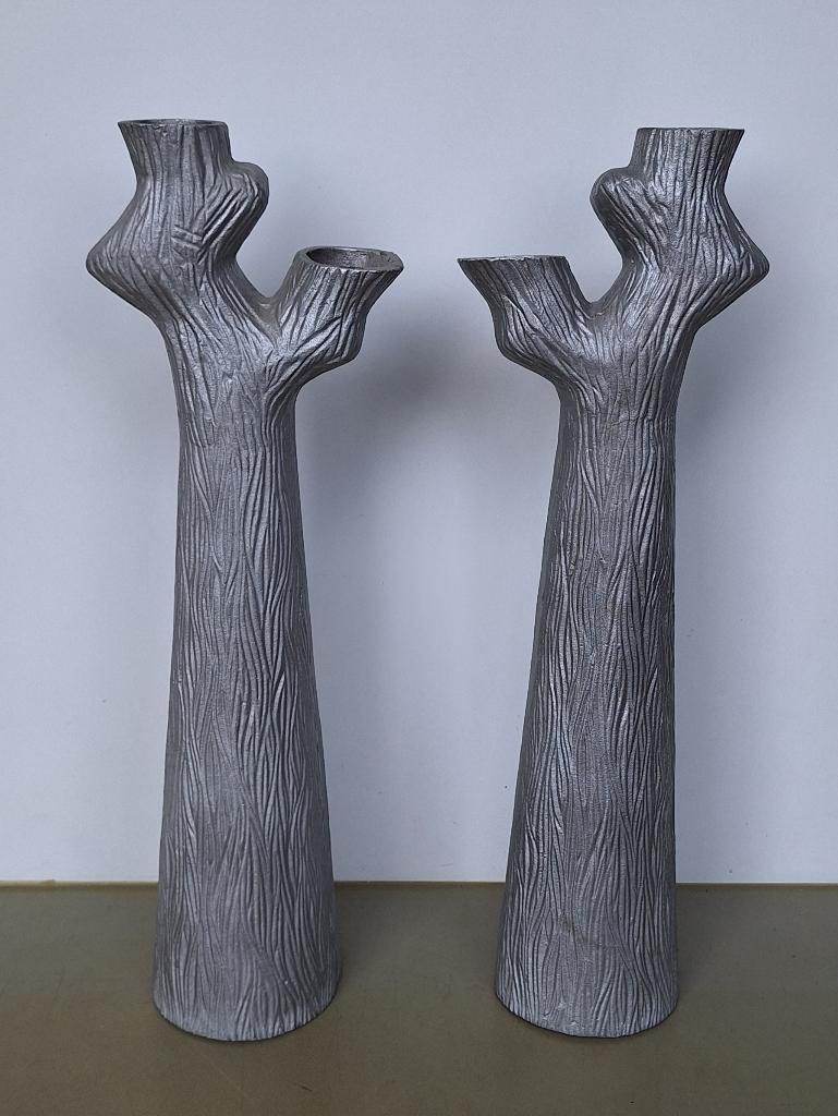 div. paar vintage design aluminium vazen boom-schors h= 50cm, Huis en Inrichting, Woonaccessoires | Vazen, Ophalen of Verzenden