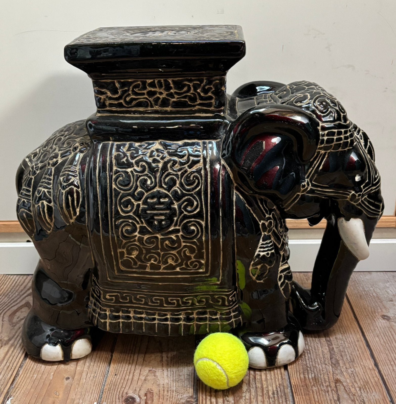 Vintage plantentafel keramiek olifant zwart, Antiek en Kunst, Ophalen