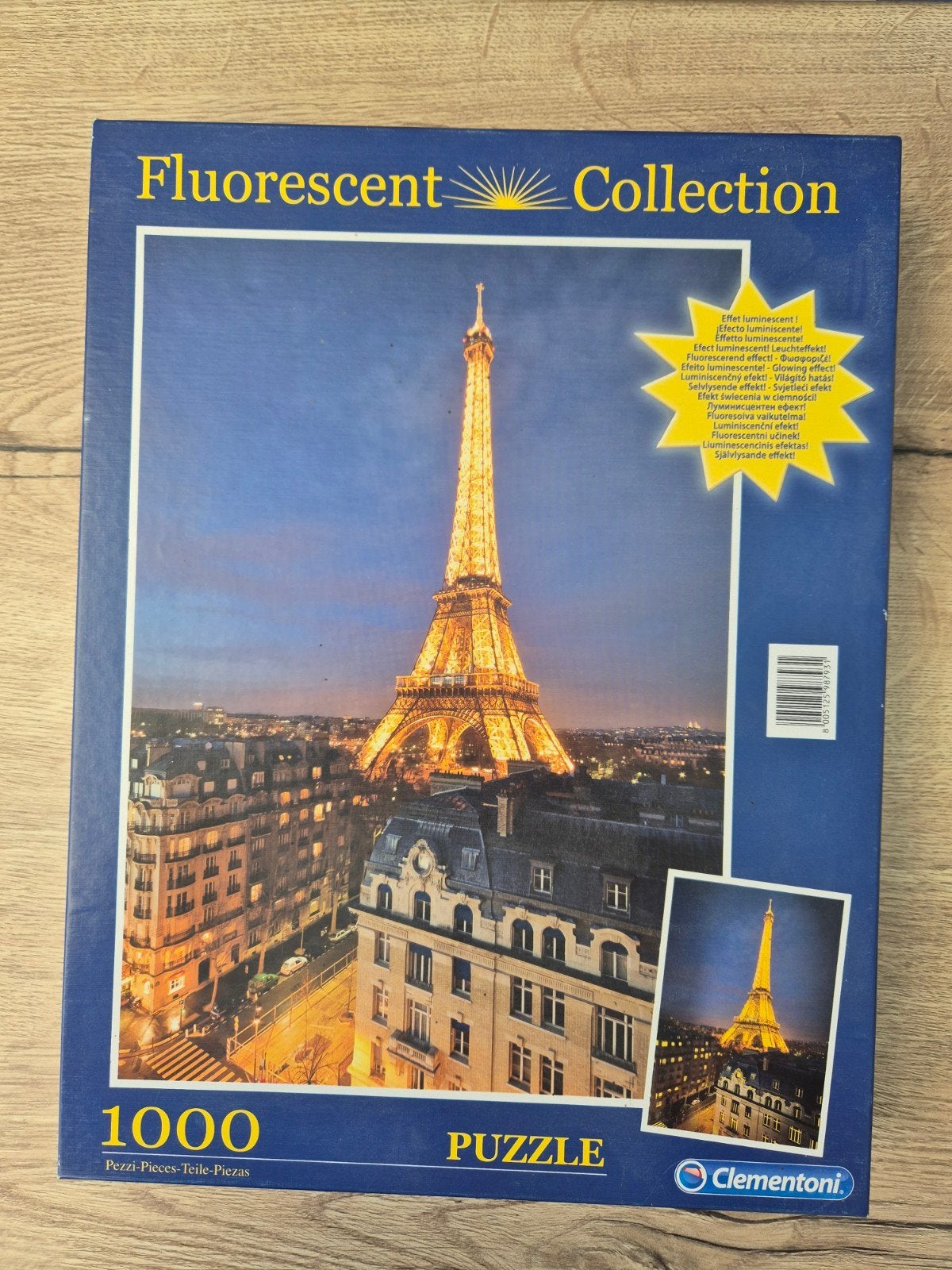 Clementoni Fluorescent Coll. Eiffeltoren Puzzel 1000 stukjes, Ophalen of Verzenden, 500 t/m 1500 stukjes, Gebruikt, Legpuzzel