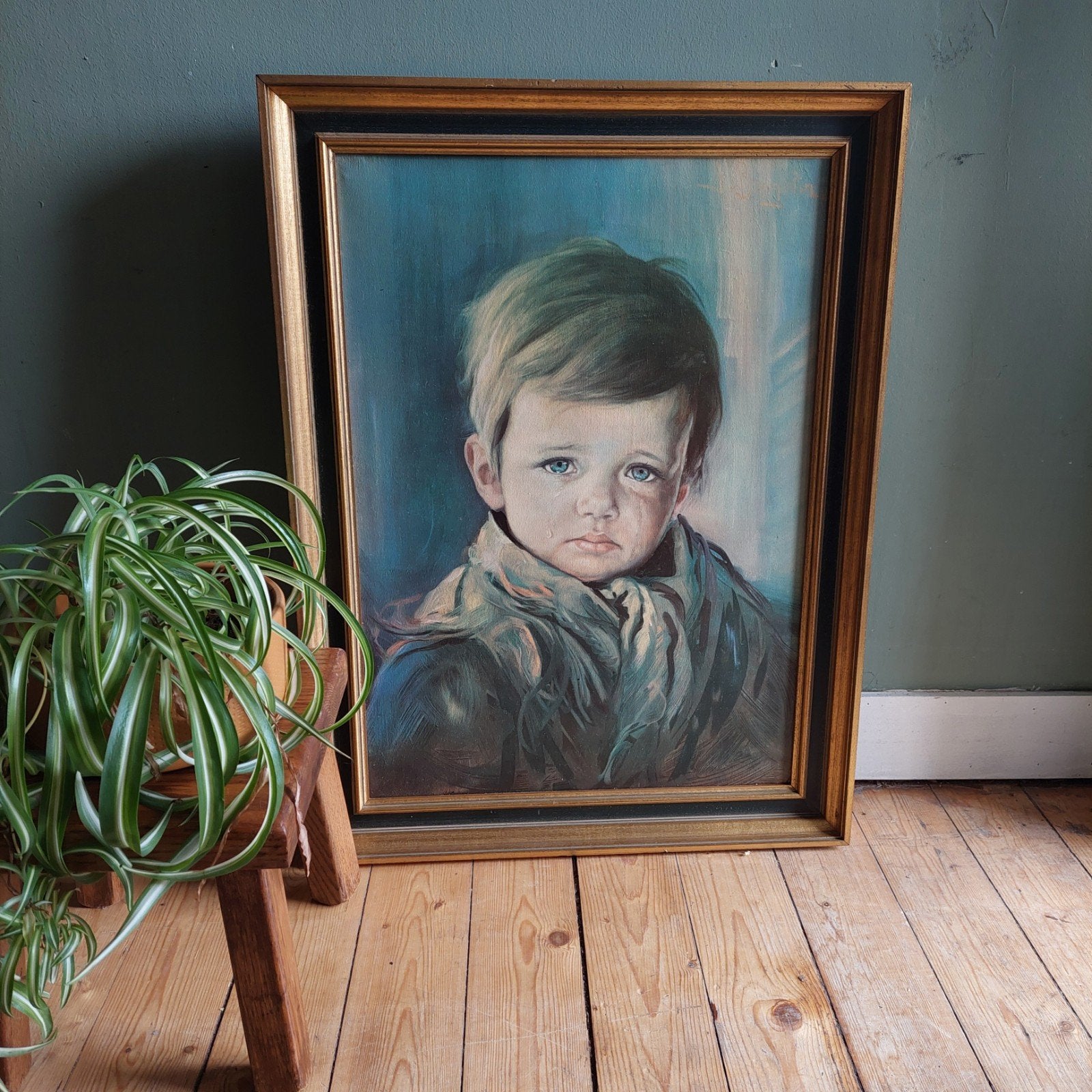 Lucky Vintage groot olieverf schilderij Huilende Jongen, Ophalen