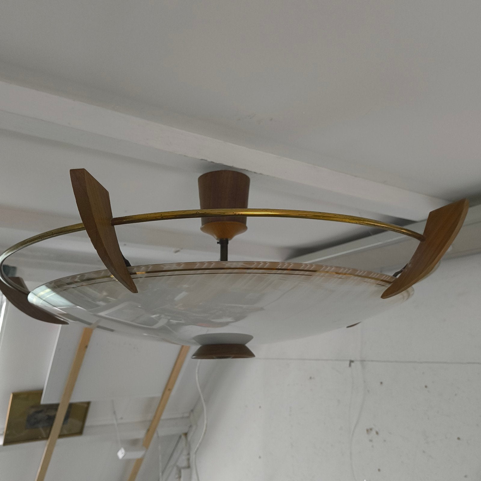 Mid Century teak,koper,glas design lamp, Ophalen of Verzenden